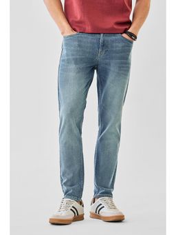 Snitch - Men Blue Cotton Blend Mid Waist Jeans