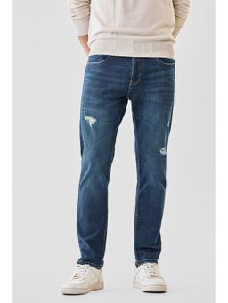 Snitch - Men Blue Cotton Blend Mid Waist Jeans