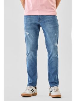 Snitch - Men Blue Cotton Blend Mid Waist Jeans