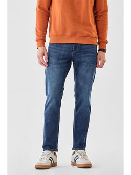 Snitch - Men Blue Cotton Blend Mid Waist Jeans