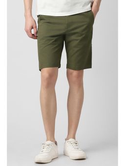 Peter England - Men Olive Cotton Blend Mid Waist Shorts