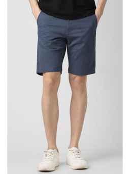 Peter England - Men Navy Blue Cotton Blend Mid Waist Shorts