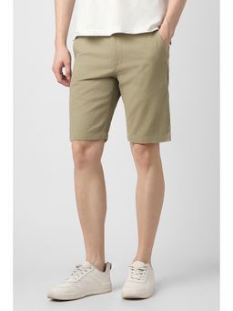 Peter England - Men Olive Cotton Mid Waist Shorts