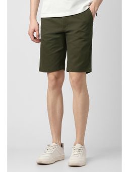 Peter England - Men Olive Cotton Mid Waist Shorts