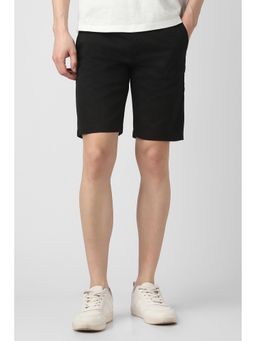 Peter England - Men Black Cotton Mid Waist Shorts