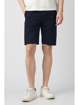 Peter England - Men Navy Blue Cotton Mid Waist Shorts