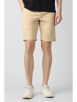 Peter England - Men Beige Cotton Blend Mid Waist Shorts