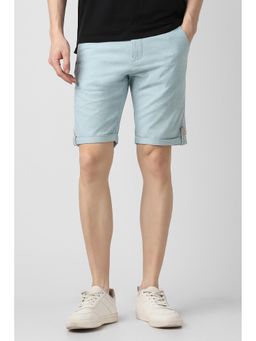 Peter England - Men Blue Cotton Mid Waist Shorts