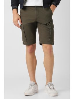 Peter England - Men Olive Cotton Mid Waist Shorts