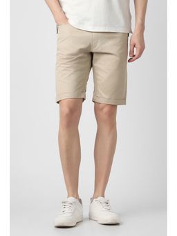 Peter England - Men Beige Cotton Mid Waist Shorts