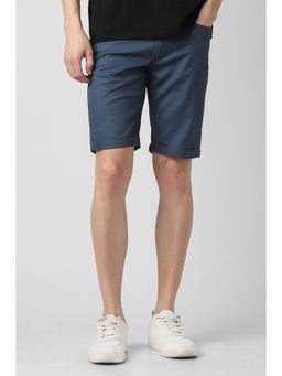 Peter England - Men Blue Cotton Mid Waist Shorts