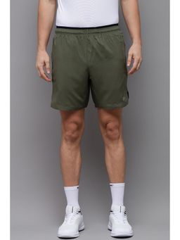 Reebok - Men Olive Polyester Blend Mid Waist Shorts
