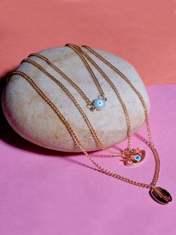 Blueberry - Evil Eye Pendant Detailing Layered Chain Necklace