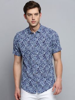 SHOWOFF - Mens Spread Collar Solid Navy Blue Classic Shirt