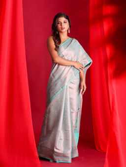 Beatitude - Blue Woven Banarasi Saree with Unstitched Blouse