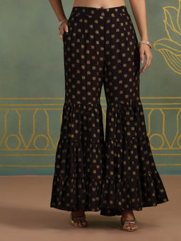 Likha - Rayon Gold Khadi Printed Tiered Festive Sharara LIKKPL005