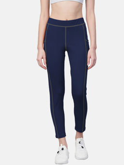 CHKOKKO - Women Navy Blue Stretchable Gym Leggings