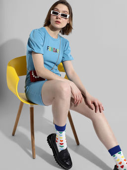 PINACOLADA - Womens Printed Light Blue Regular Fit Dress