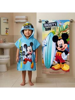 Athom Living - Blue Mickey Mouse Theme Kids Bath Towel & Poncho Hooded (Pack of 2)