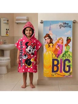 Athom Living - Yellow Disney Princess Theme Kids Bath Towel & Minnie Mouse Poncho Hooded (Pack of 2)