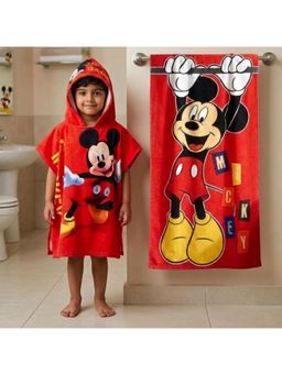 Athom Living - Red Mickey Mouse Theme Kids Bath Towel & Poncho Hooded (Pack of 2)