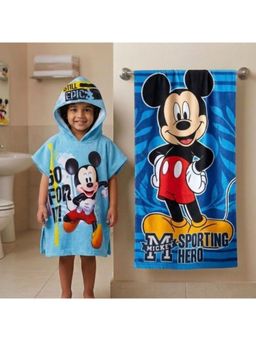 Athom Living - Blue Mickey Mouse Theme Kids Bath Towel & Poncho Hooded (Pack of 2)