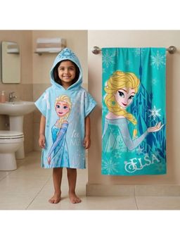 Athom Living - Blue Frozen Elsa Theme Kids Bath Towel & Poncho Hooded (Pack of 2)