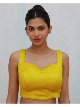 Chidiyaa - Yellow Jhelum Mashru Silk Stitched Blouse