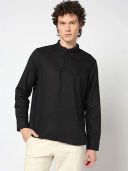 GAP - Men Solid Black Linen Kurta Shirt