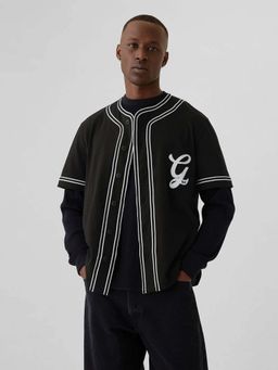 GAP - Men Embroidered Black Cotton Shirt