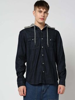 GAP - Men Solid Navy Blue Cotton Shirt