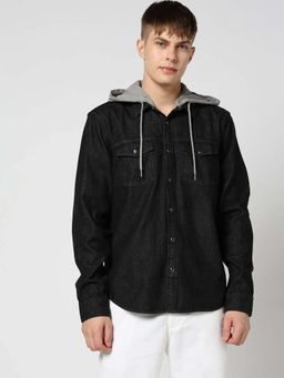 GAP - Men Solid Black Cotton Shirt