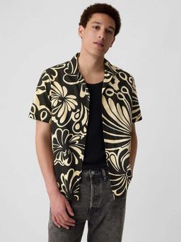 GAP - Men Floral Black Linen Shirt