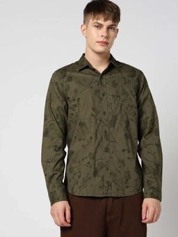 GAP - Men Floral Olive Cotton Shirt