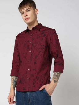 GAP - Men Floral Maroon Cotton Shirt