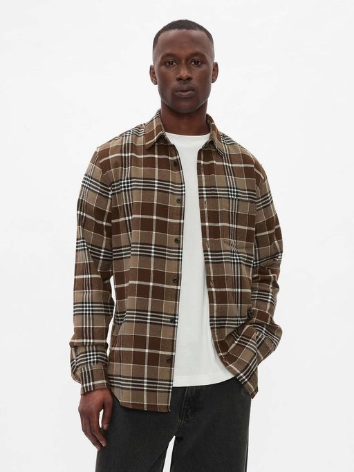 Buy GAP Men Checks Brown Cotton Shirt (XS) Online