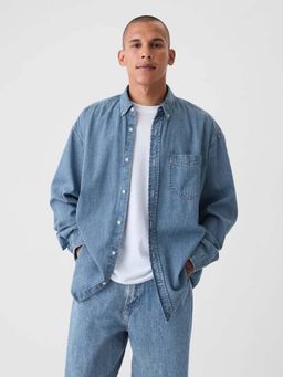 GAP - Men Blue Solid Cotton Shirt