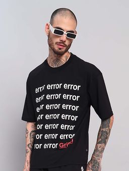 Griffel - Men Oversized Black Typography Error Print and Logo T-Shirt
