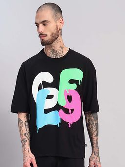 Griffel - Men Oversized Black Multi-Color Graffiti Drip Print T-Shirt