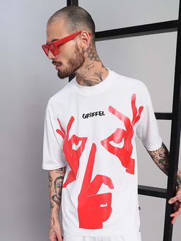 Griffel - Red Gesture Graphic Oversized White T-Shirt