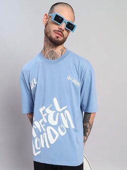 Griffel - London Scribble Typography Oversized Sky Blue T-Shirt