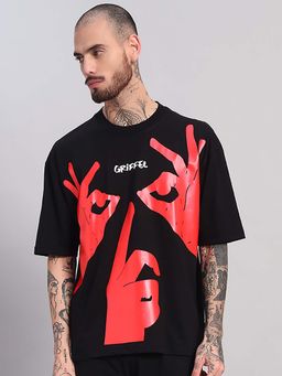 Griffel - Men Black Oversized Graphic Printed T-Shirt