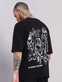 Griffel - Men Black Oversized Graphic Printed Streetwear T-Shirt