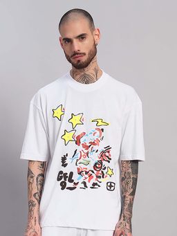 Griffel - White Abstract Graphic Oversized T-Shirt