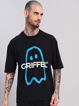 Griffel - Ghost Graphic Oversized Black and Blue T-Shirt
