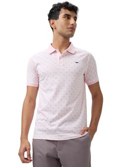 Park Avenue - Slim Fit Printed Medium Pink Half Sleeve Pure Cotton Polo T-Shirt