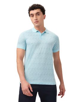 Park Avenue - Slim Fit Printed Medium Blue Half Sleeve Pure Cotton Polo T-Shirt