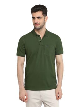 Park Avenue - Slim Fit Dark Green Cotton Lycra Polo Neck T-Shirt