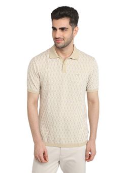 Park Avenue - Slim Fit Medium Beige Pure Cotton Polo Neck T-Shirt
