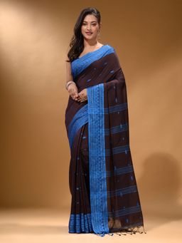 Arhi - Mocha Brown Cotton Handspun Soft Saree with Unstitched Blouse
